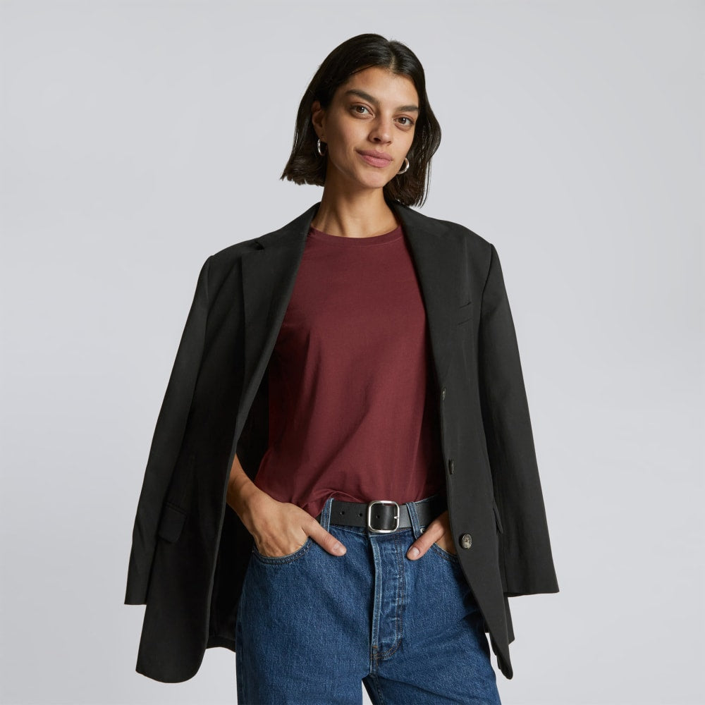The Box-Cut Tee in Essential Cotton in Brandy — detail view