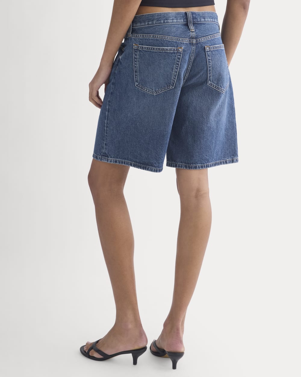 Loose Jean Short in Dark Wash — detail view