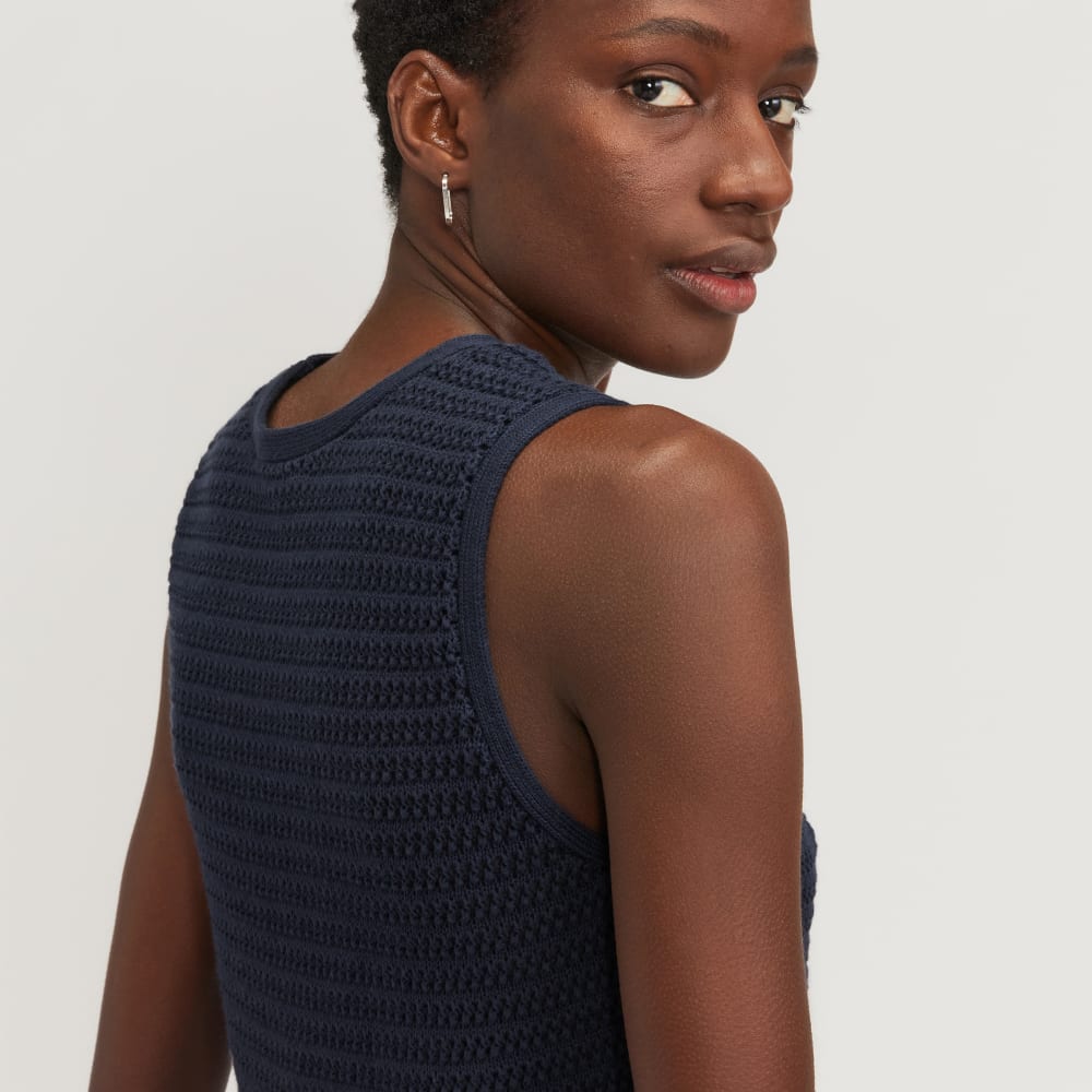 The Crochet Knit Cami in Navy — detail view