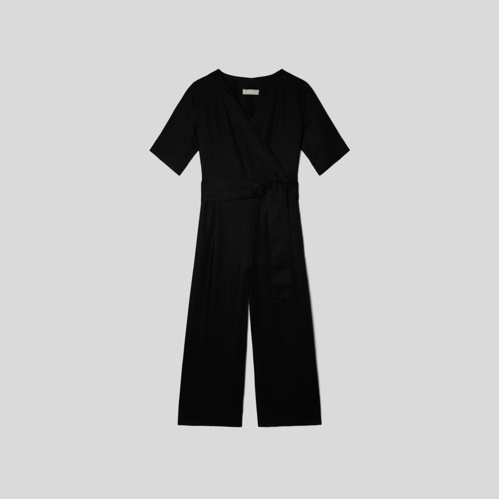 The Wrap Jumpsuit in Linen in Black — alternate view