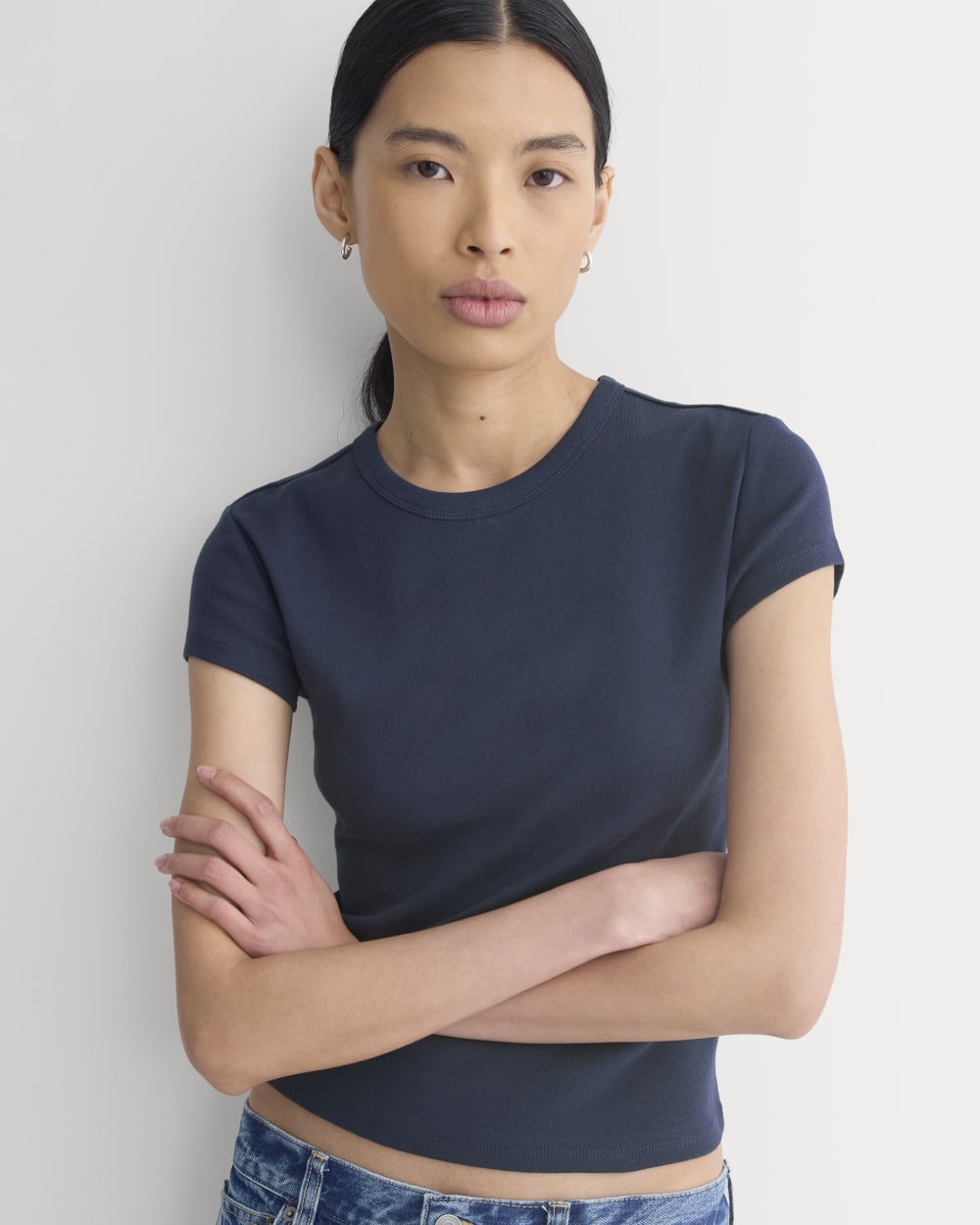 RetroSoft Cotton Crew in Navy — detail view