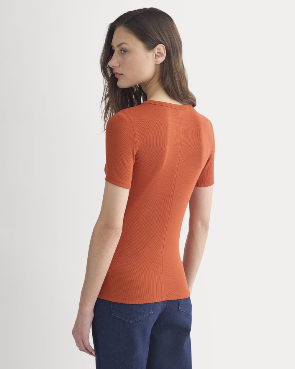 The Luxe Rib Crew in Rust — detail view