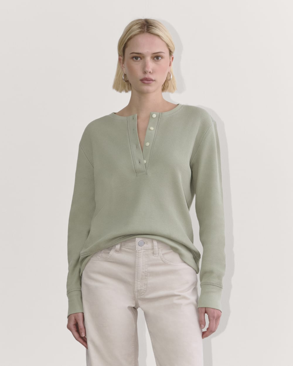 The Waffle Henley in Seagrass — front view