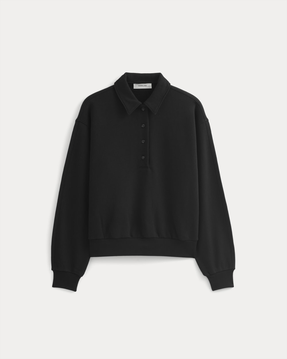 Lightweight Terry Polo Sweatshirt in Black — alternate view