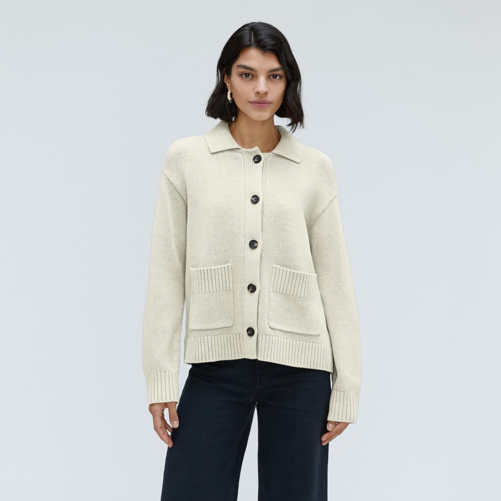 The Cotton Chore Sweater Jacket in Canvas — front view