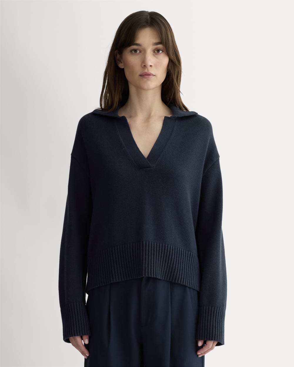 The Boxy Polo in Everyday Cotton in Navy — front view
