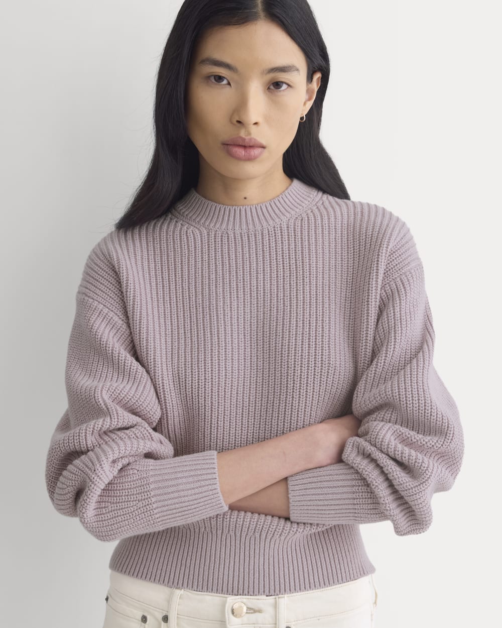 Cropped Ribbed Crew in Everyday Cotton in Burnished Lilac — detail view