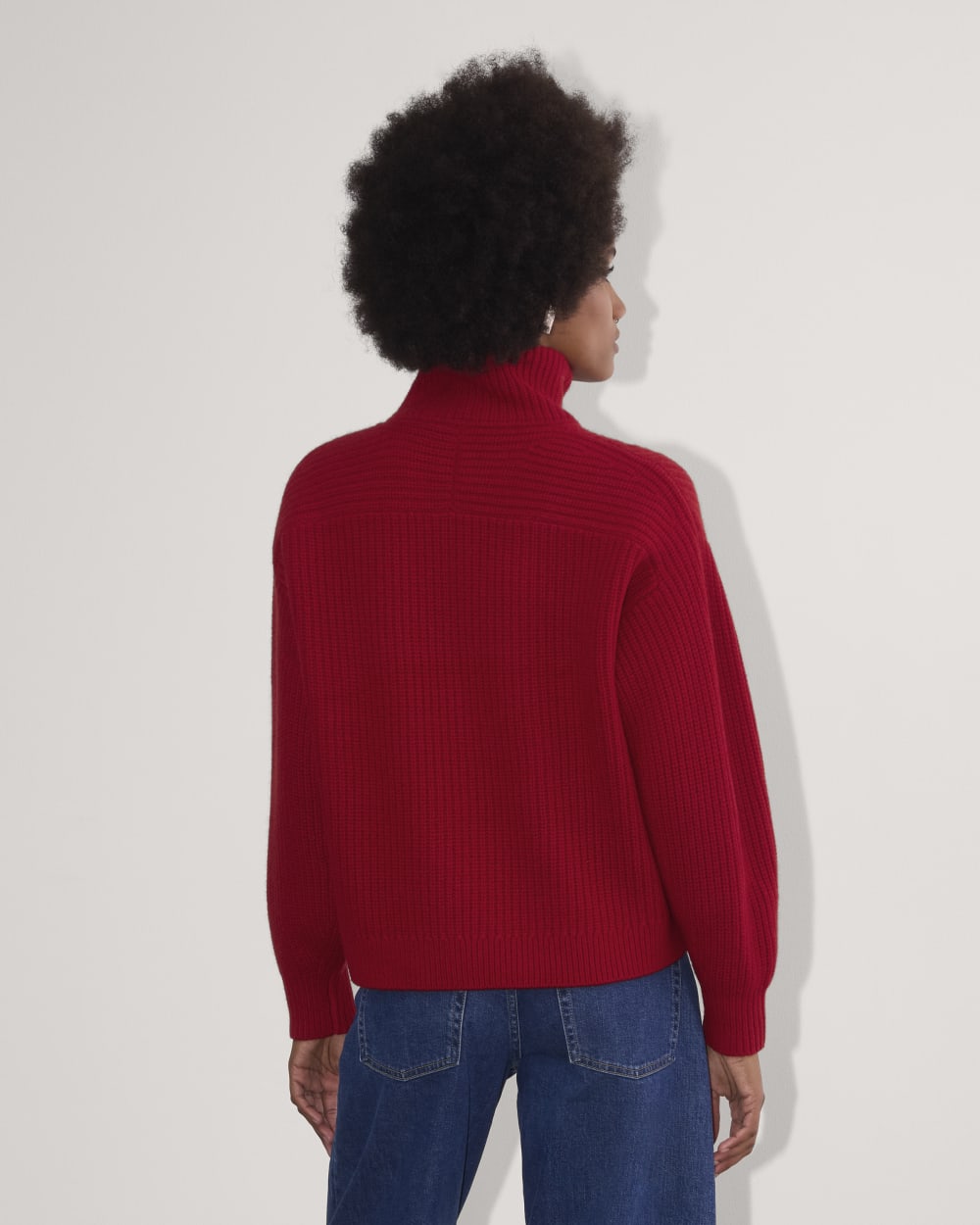 The Half-Zip Sweater in Luxe Merino in Berry Red — detail view