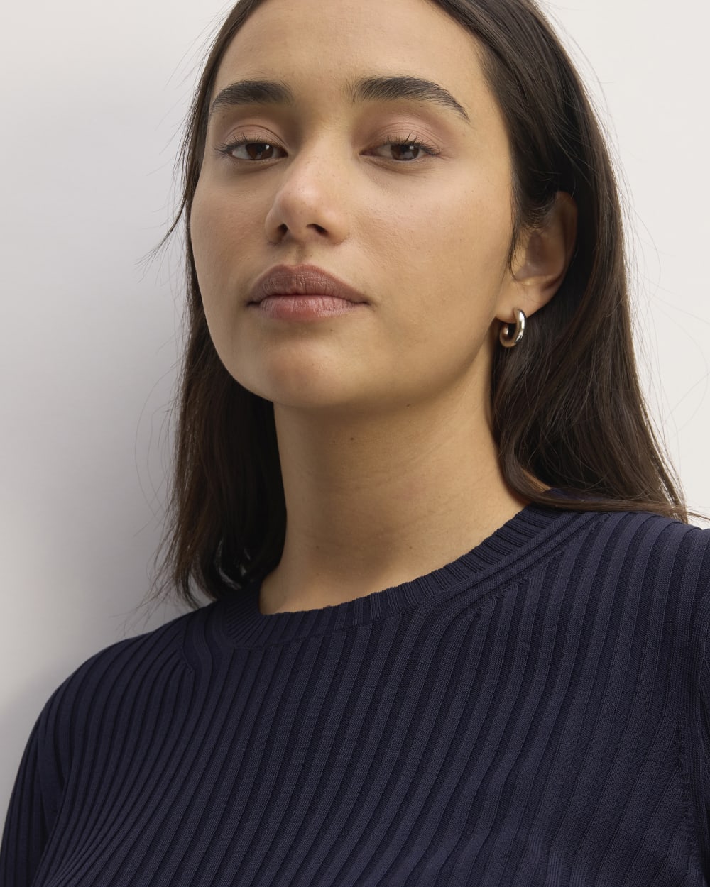 The Viscose Knit Crew in Navy — detail view