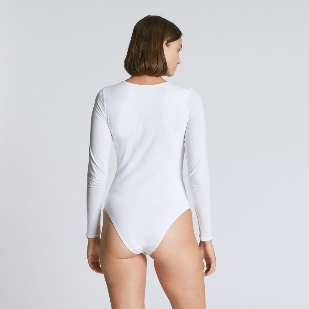 The Long-Sleeve Supima® Square-Neck Bodysuit in White — detail view