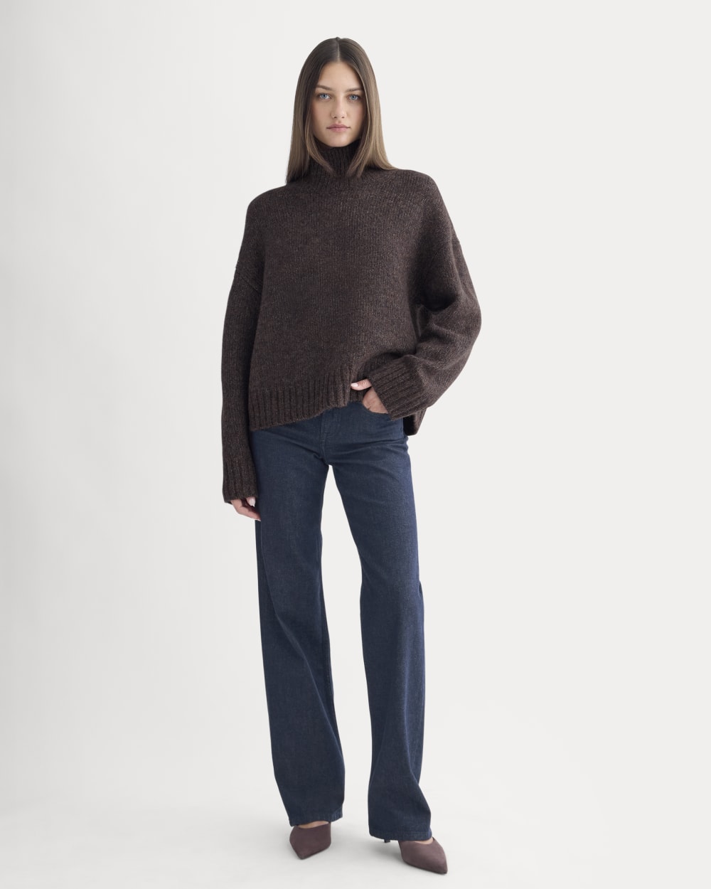 The Cloud Oversized Turtleneck in Heathered Burgundy — detail view