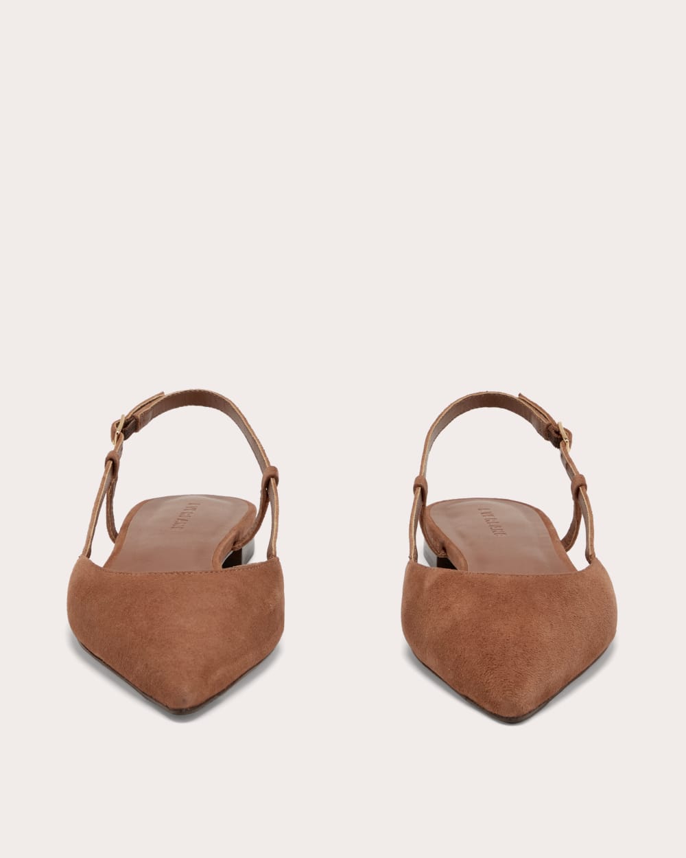 The Studio Slingback Flat in Saddle Brown Suede — detail view