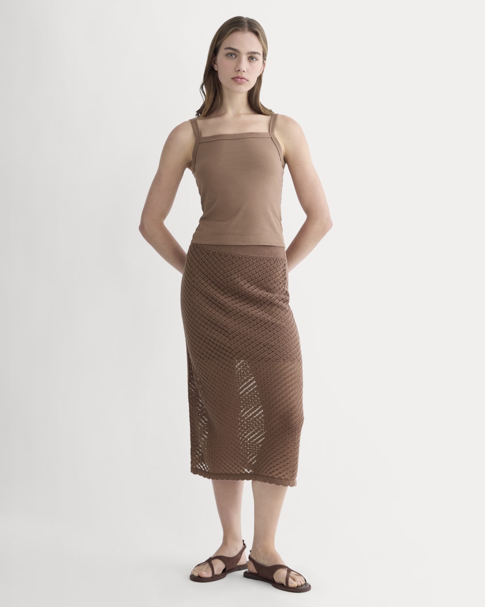 The Essential Square-Neck Tank in Mocha — detail view
