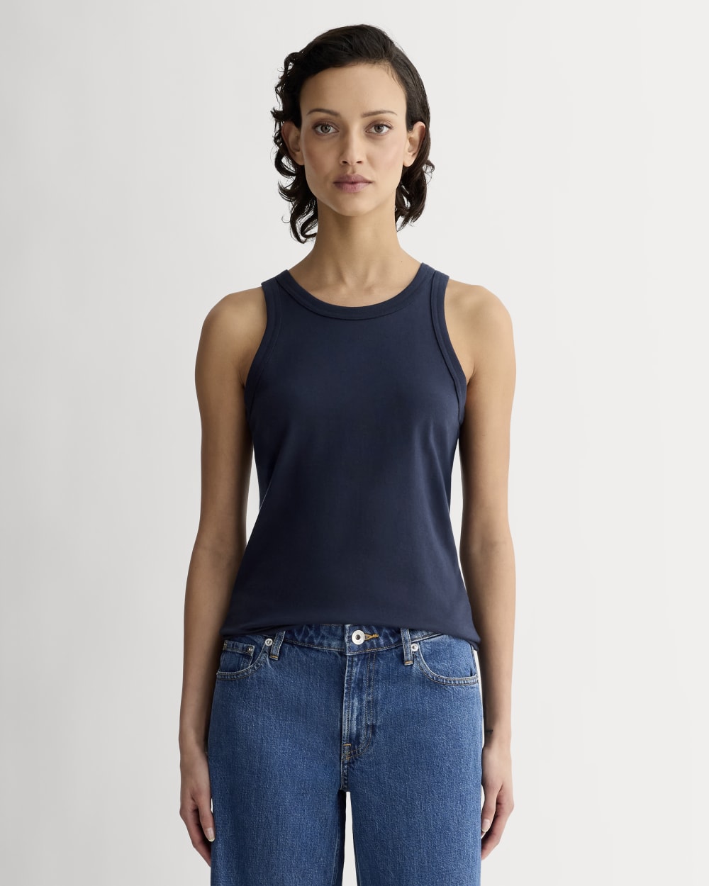 The Tank in Essential Cotton in Navy — front view