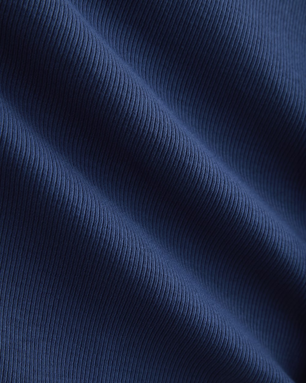 The Luxe Rib Funnel-Neck Tank in Estate Blue — detail view