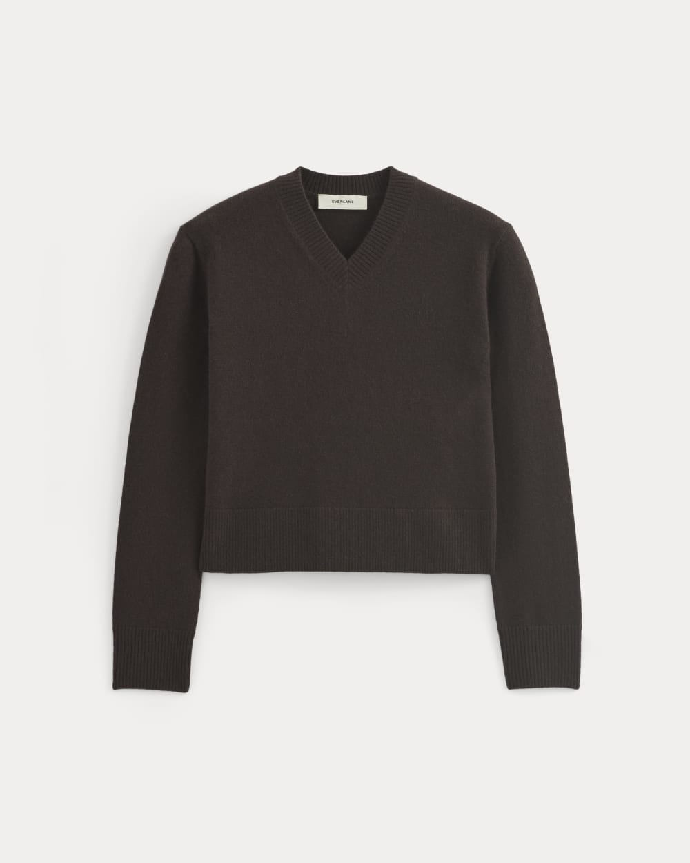 Cashmere Cropped High-V Sweater in Dark Chocolate — alternate view