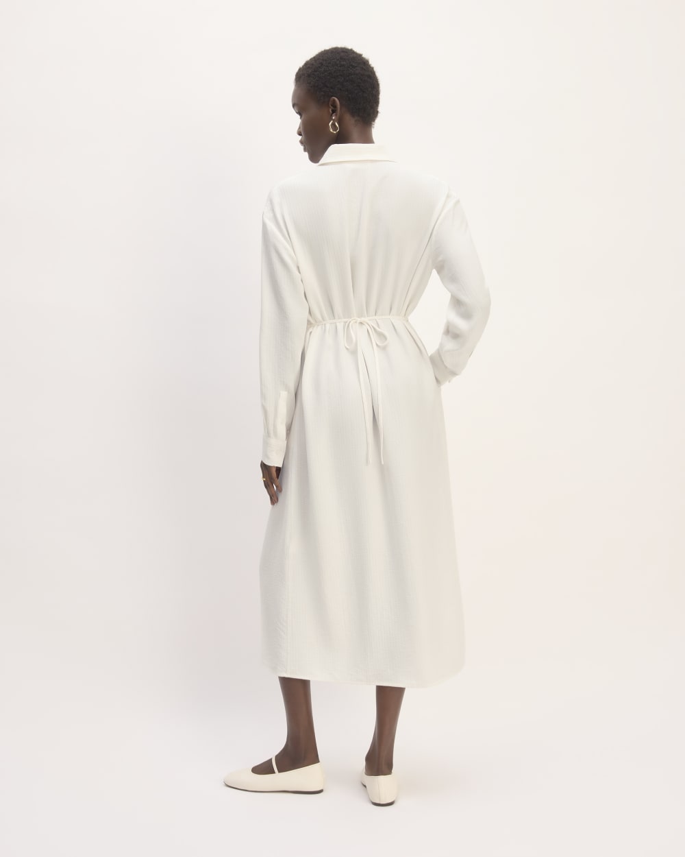 The Mini Jacquard Stripe Shirt Dress in Bone — detail view