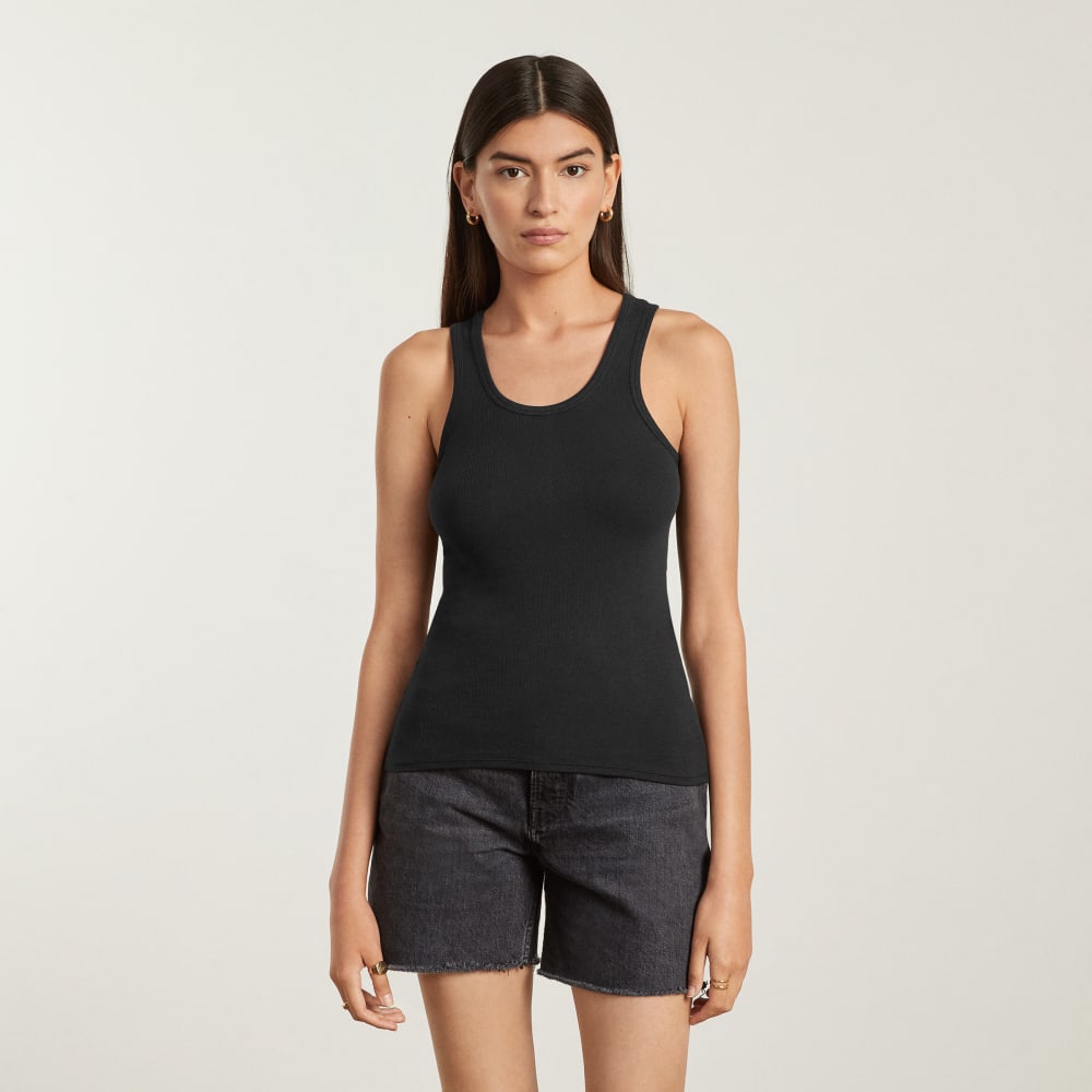 The Pima Micro-Rib U-neck Tank in Black — front view
