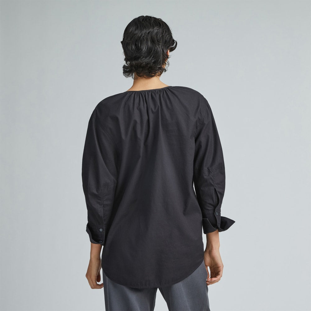 The Silky Cotton Balloon Sleeve Top in Black — detail view
