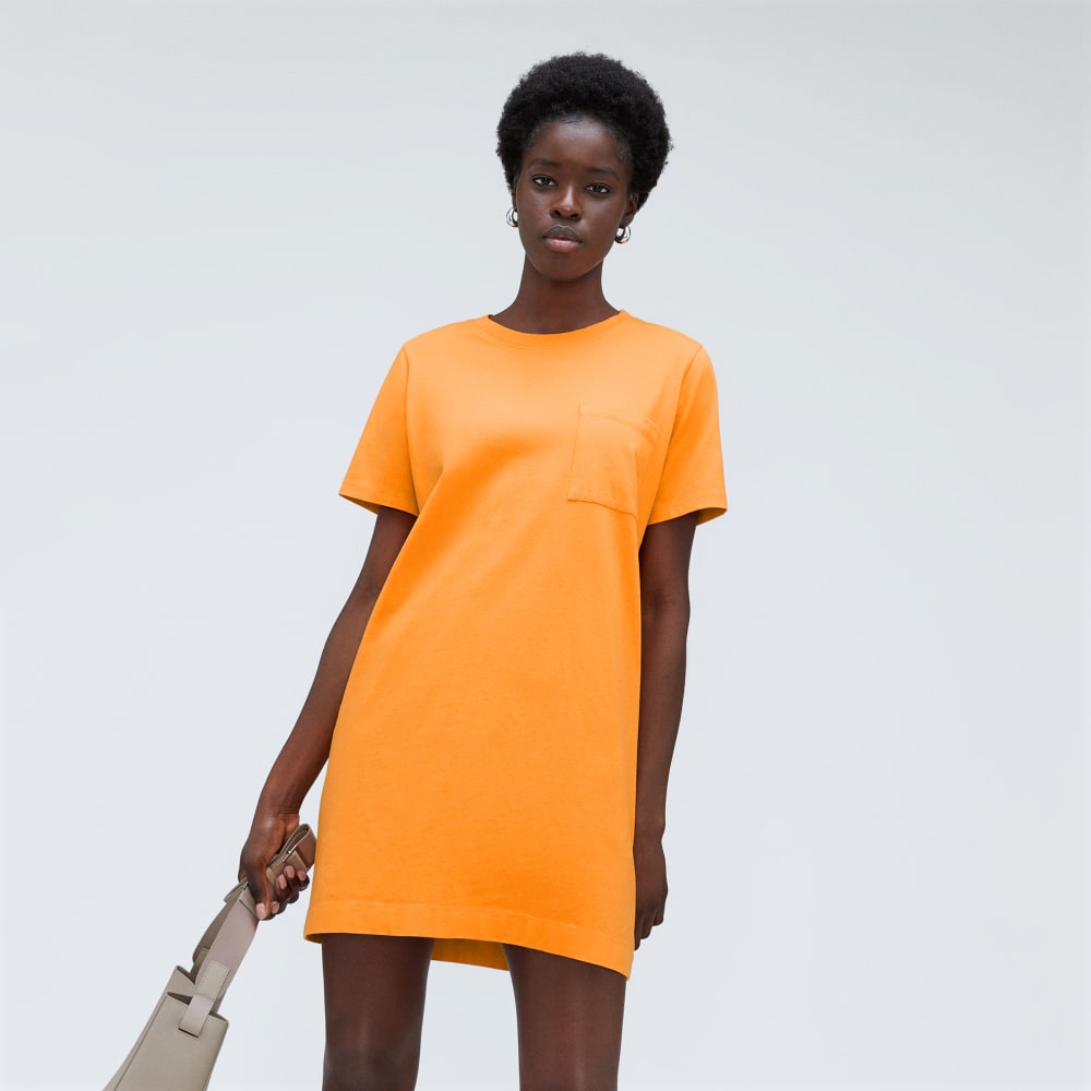 The Organic Cotton Weekend Tee Dress in Turmeric — detail view