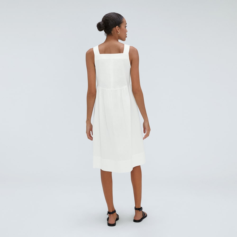 The Seersucker Midi Dress in White — detail view