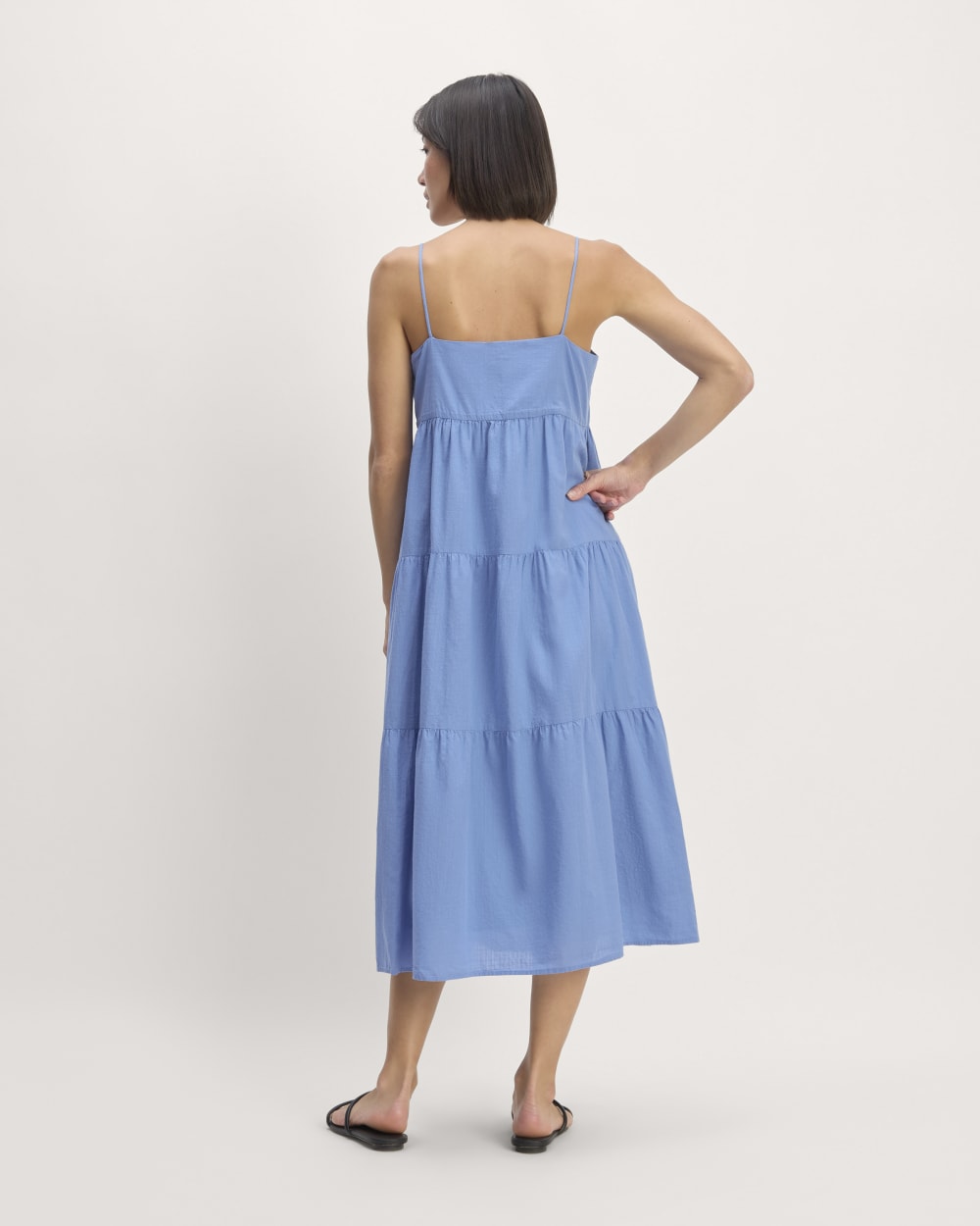 The Gauze Tiered Dress in Blue Opal — detail view