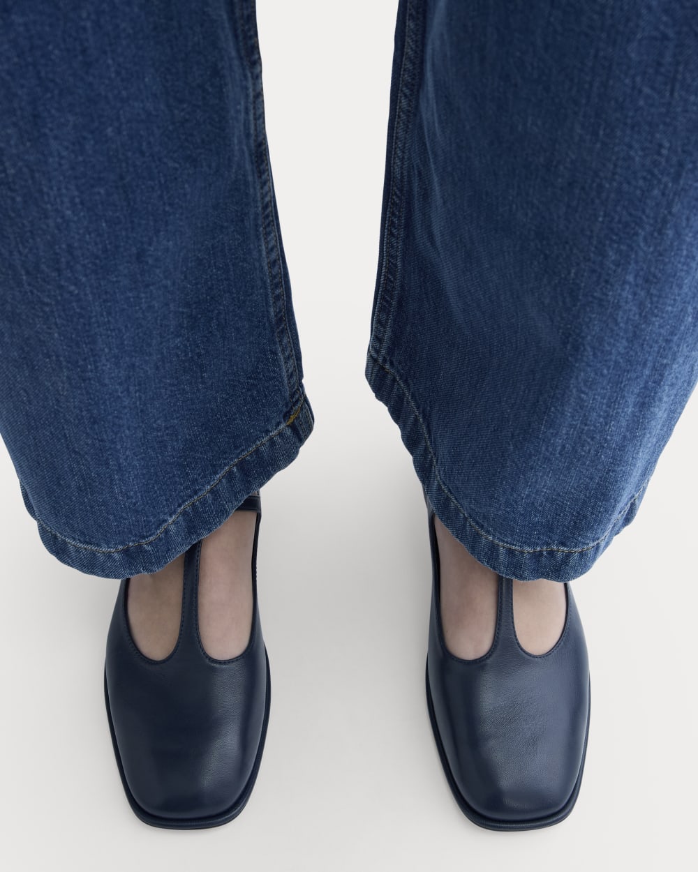 The Leather T-Strap Flat in Navy — alternate view