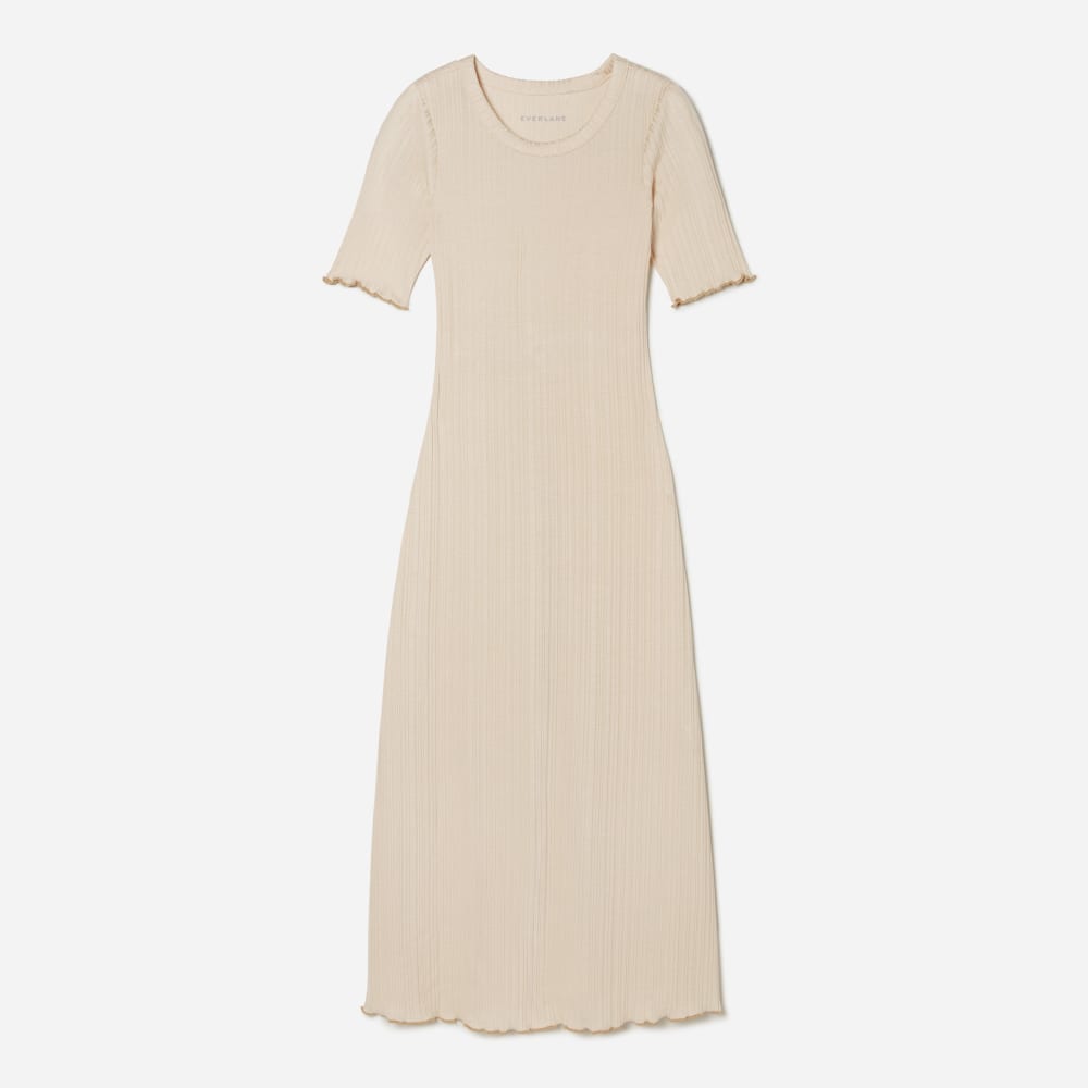 The Open Back Rib Dress in Parchment — front view
