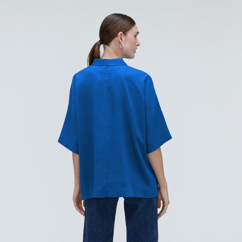 The Drapey Square Shirt in Lapis Blue — detail view