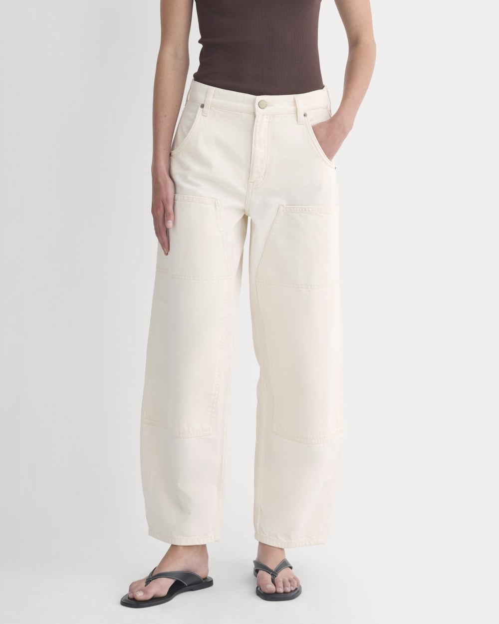 Pull-On Carpenter Jean in Ecru — detail view