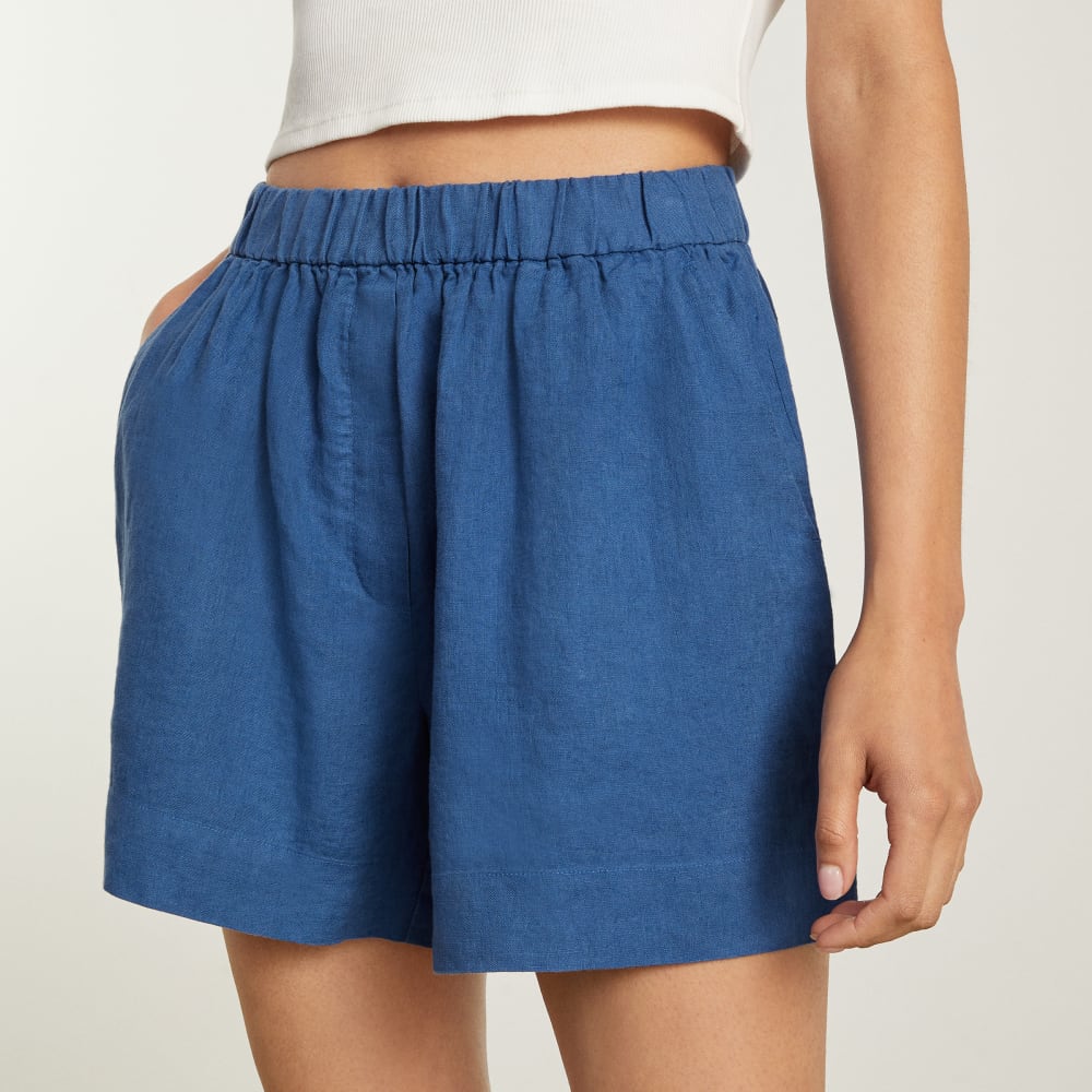 The Linen Boxer Short in Deep Blue — detail view