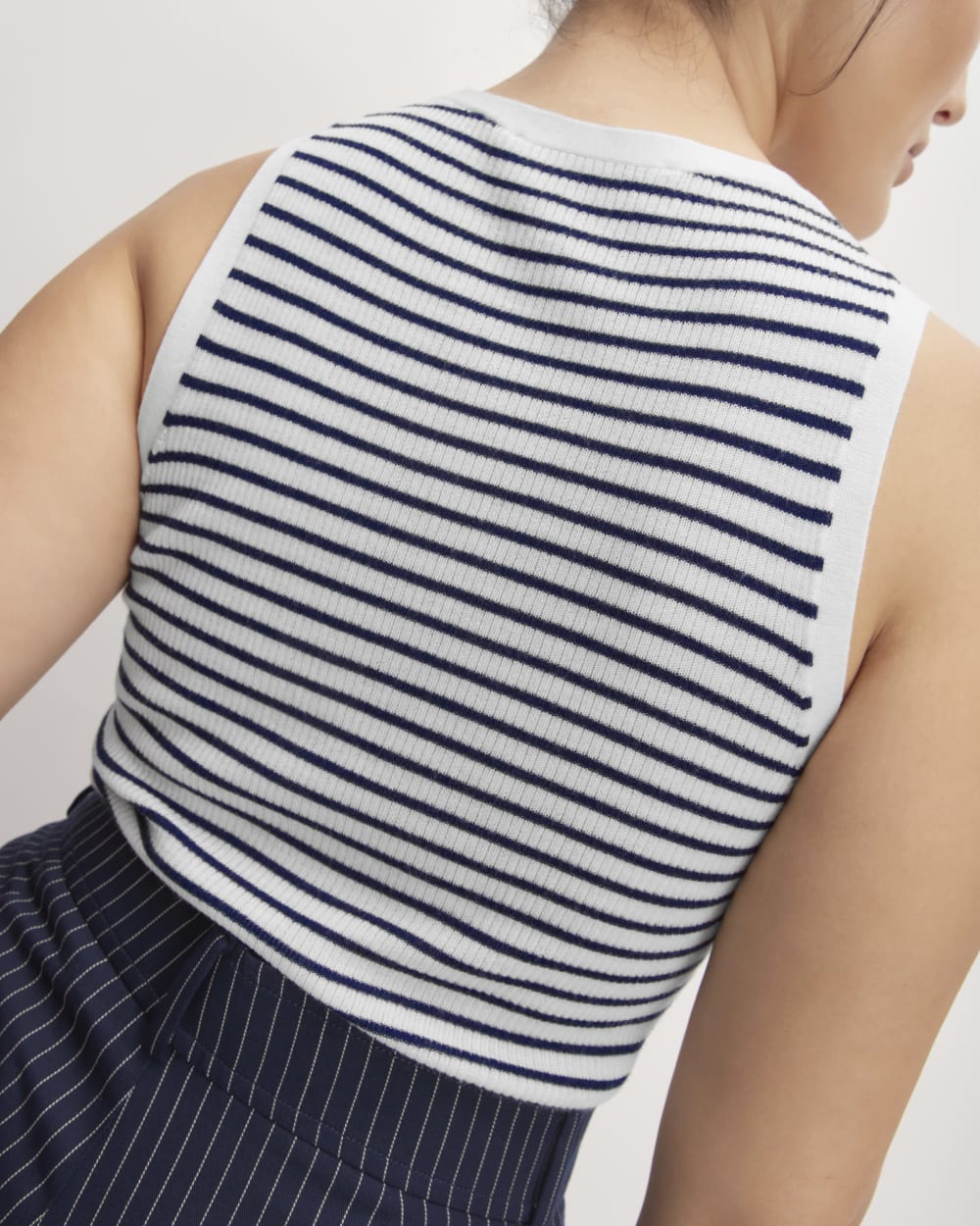 The Tank in Ultrasoft Merino in Bone/Navy — detail view
