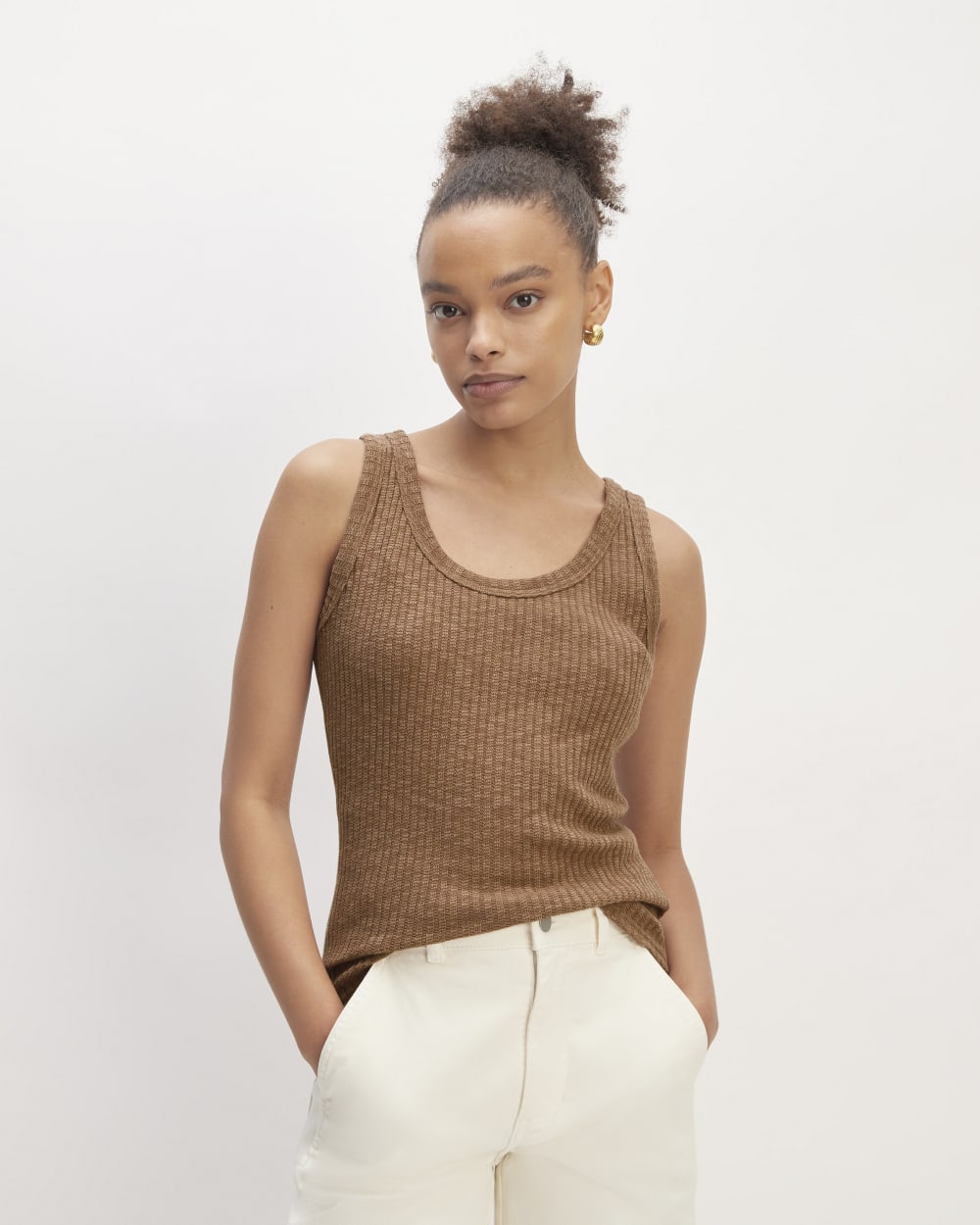 The Cozy Rib Tank in Carob Brown — front view
