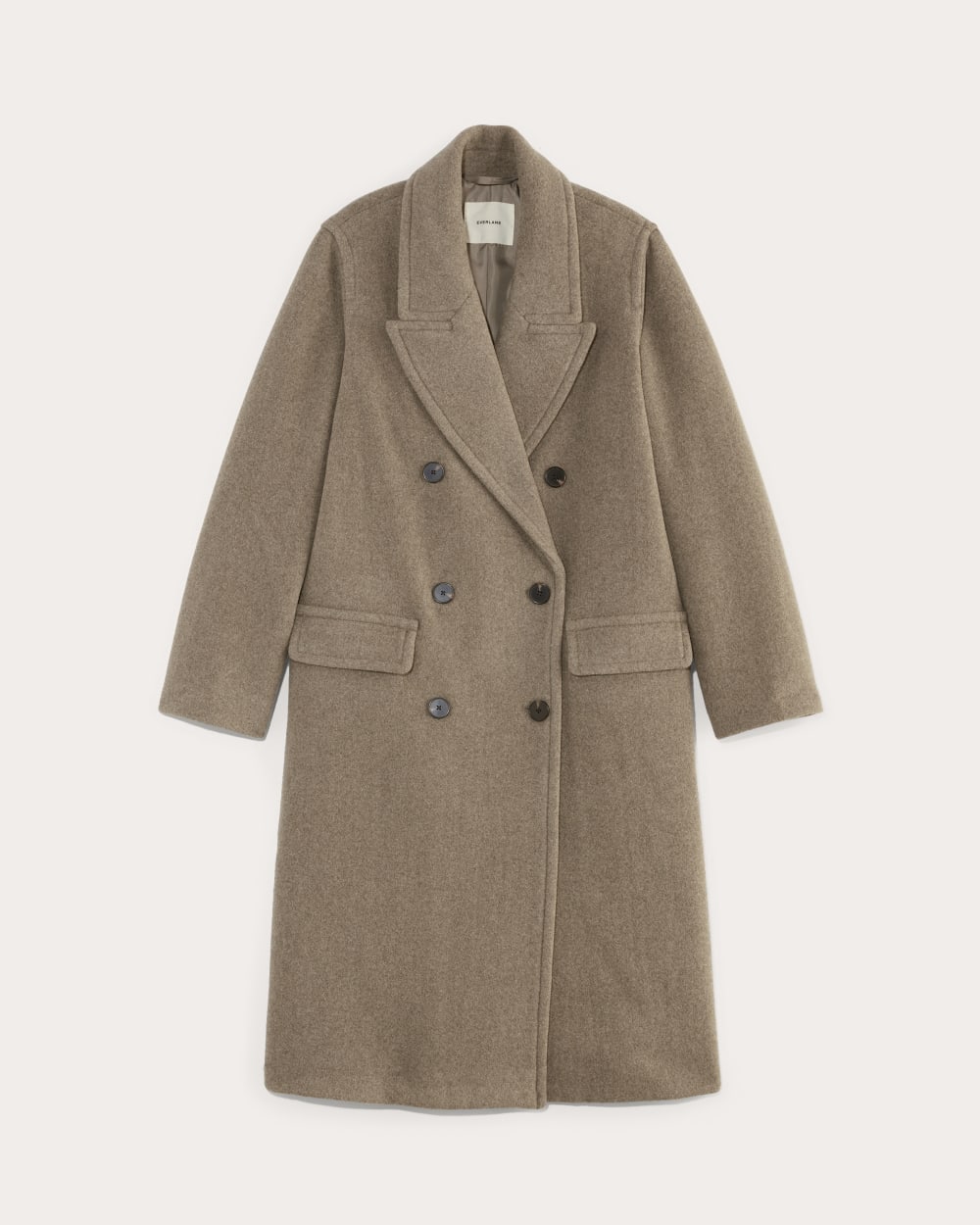 The Double-Breasted Coat in Wool in Heather Taupe — alternate view