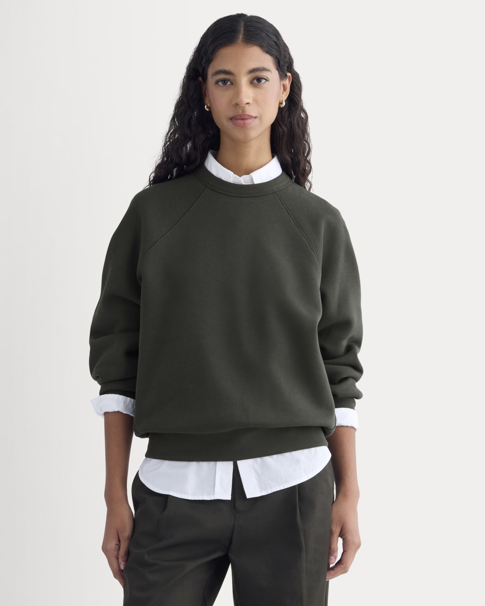 Luxe Fleece Raglan Crewneck in Washed Black — front view