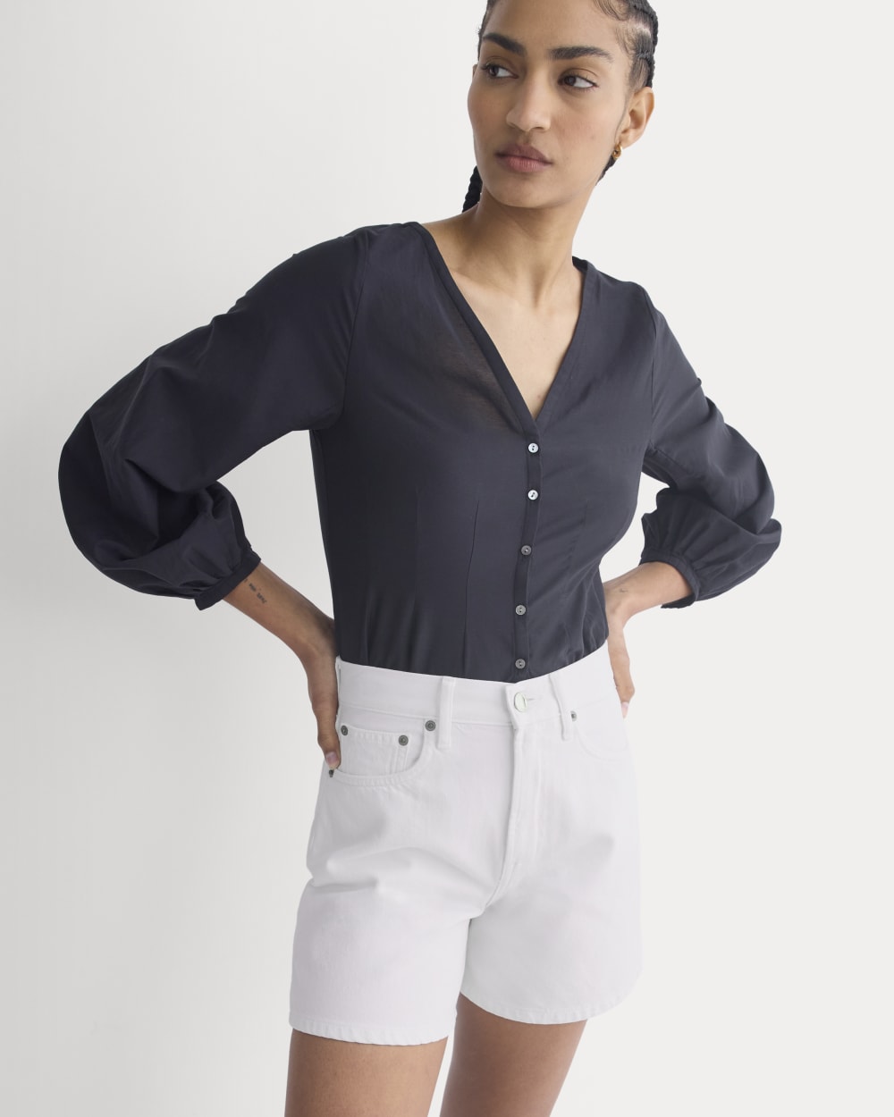 Way-High® A-Line Denim Short in Bright White — detail view