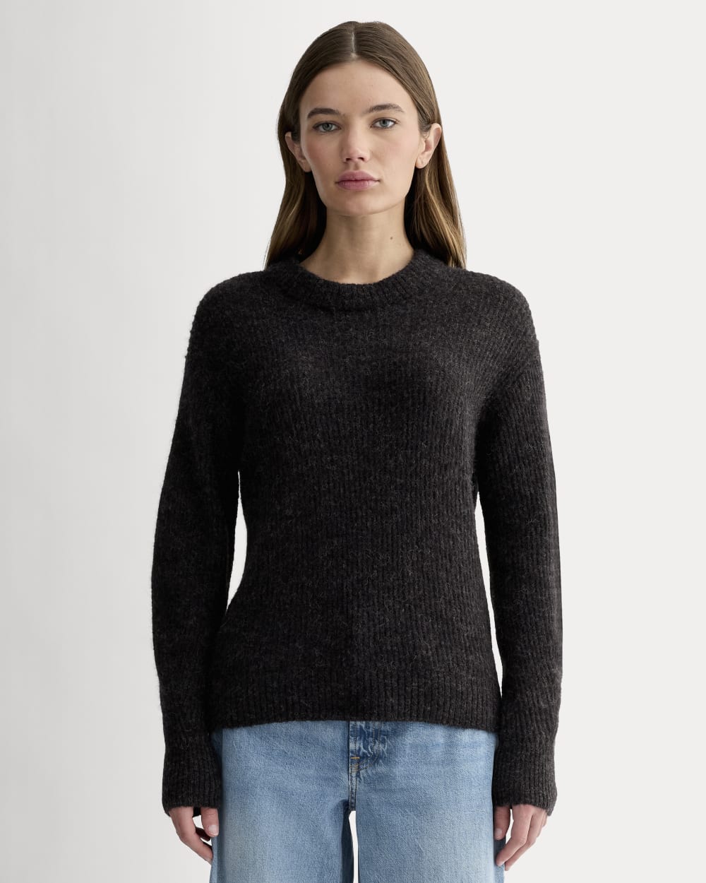 The Cocoon Crew in Alpaca in Heathered Black — front view