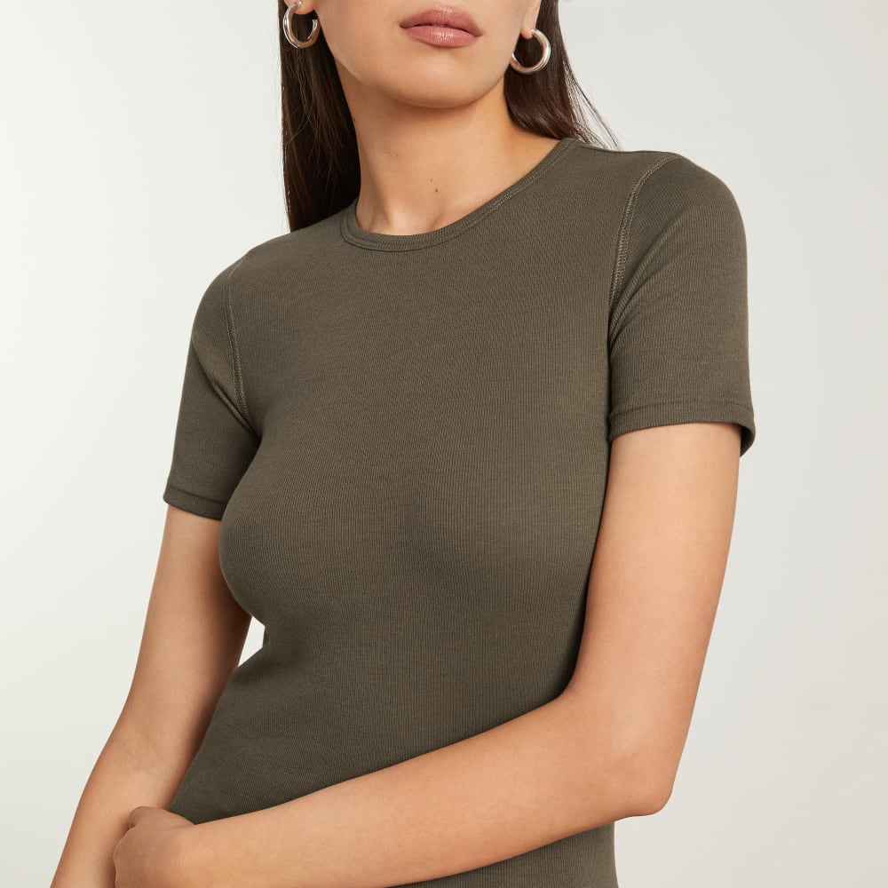 The Pima Micro-Rib Crew Tee in Beech — detail view