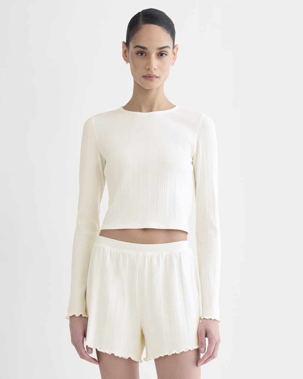 Lounge Rib Cropped Shirt in Bone — front view