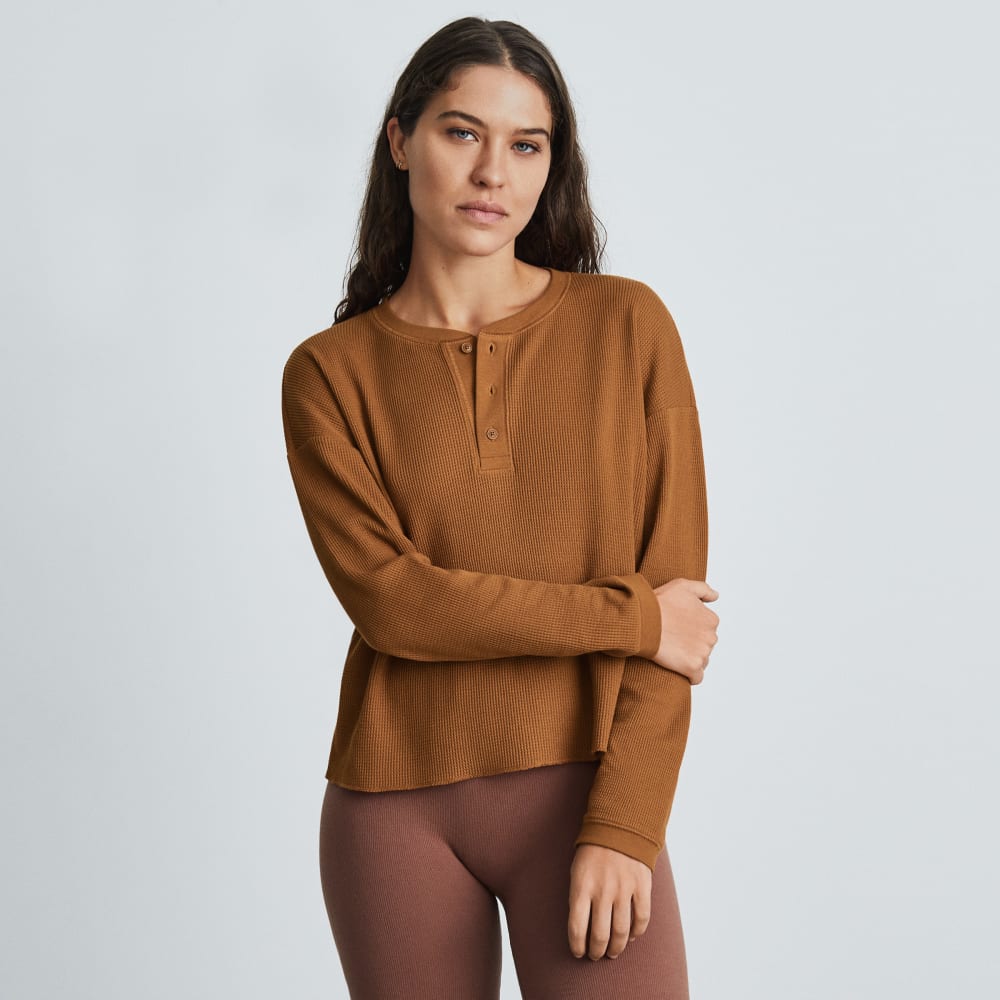 The Organic Cotton Waffle Henley in Toasted Almond — alternate view