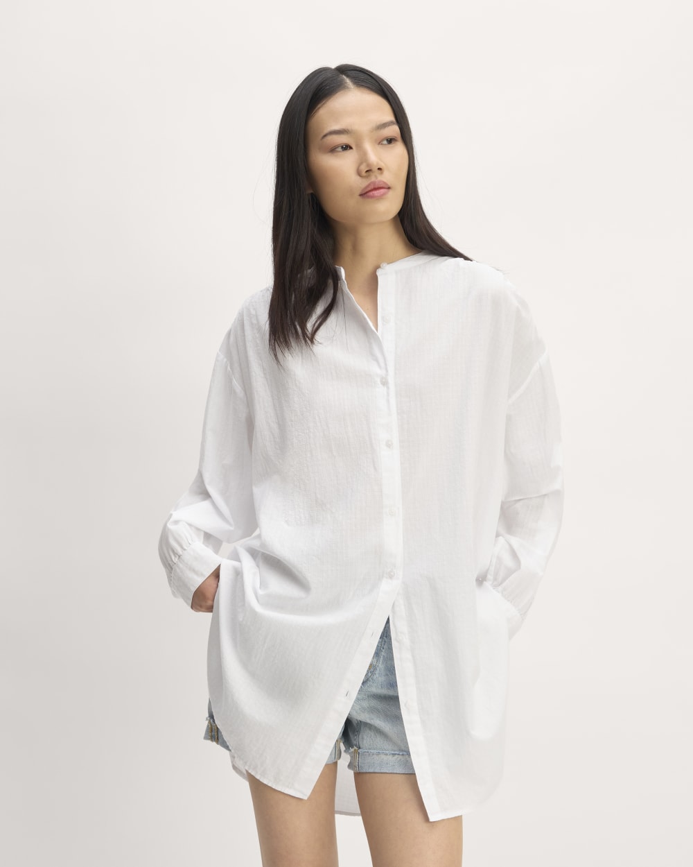 The Gauze Oversized Shirt in White — front view