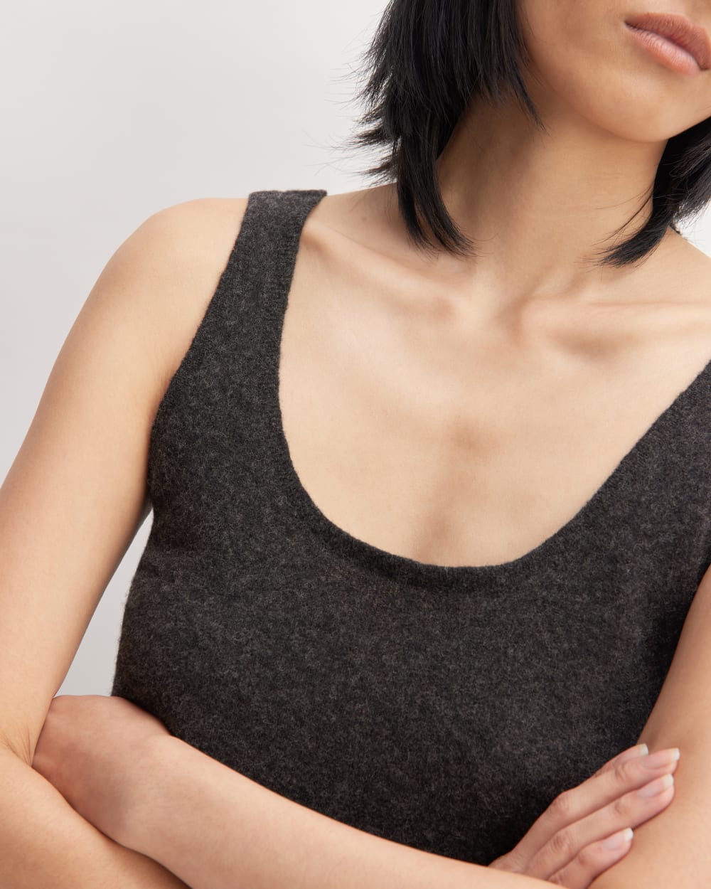 The Cozy-Stretch Tank in Charcoal — detail view