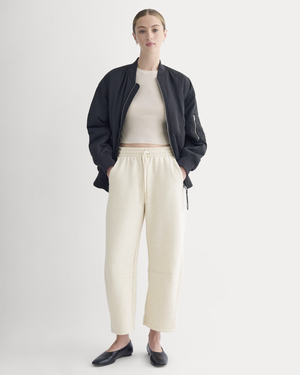 Luxe Fleece Barrel Sweatpant in Heathered Oat — front view