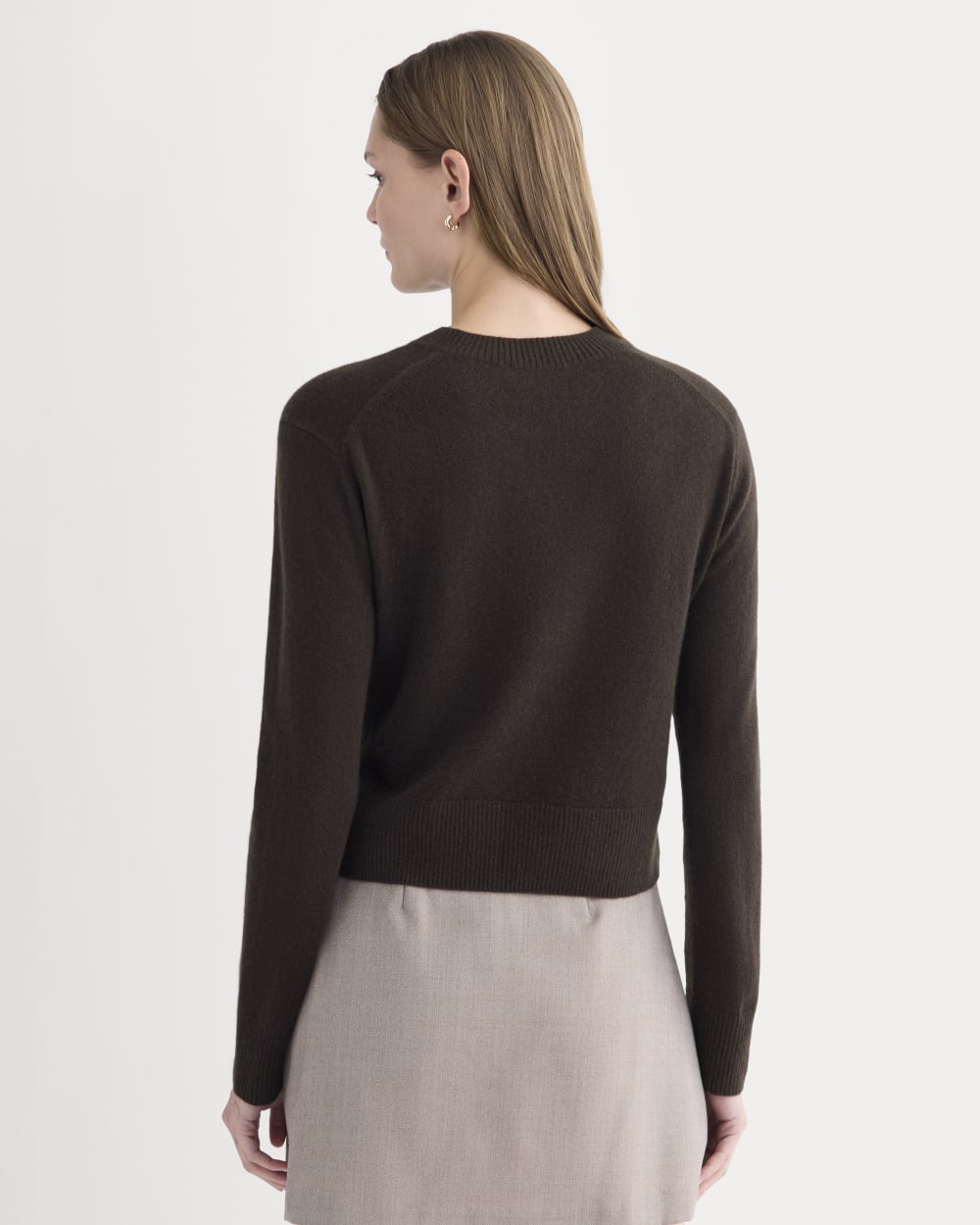 Cashmere Cropped High-V Sweater in Dark Chocolate — detail view