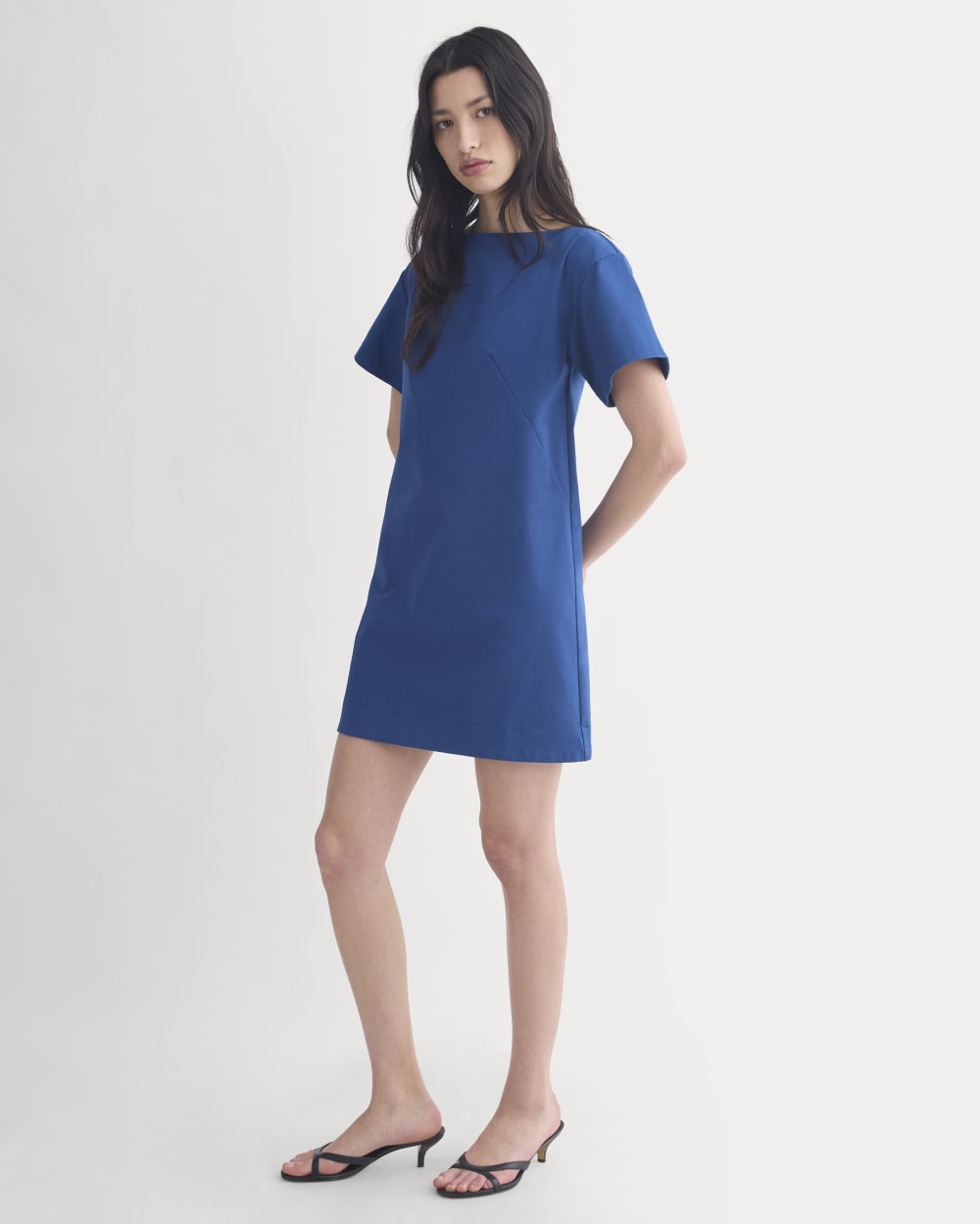 Boatneck Mini Dress in Estate Blue — detail view
