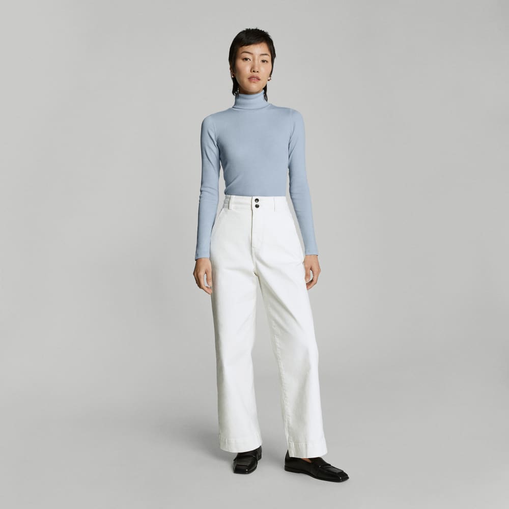 The Luxe Micro-Rib Turtleneck in Mist — detail view