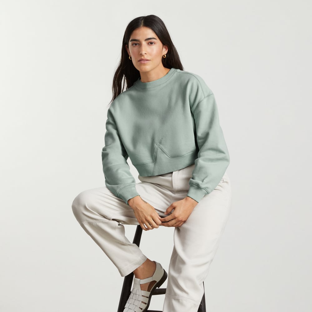 The Organic Cotton Cropped Crew in White Sage — detail view