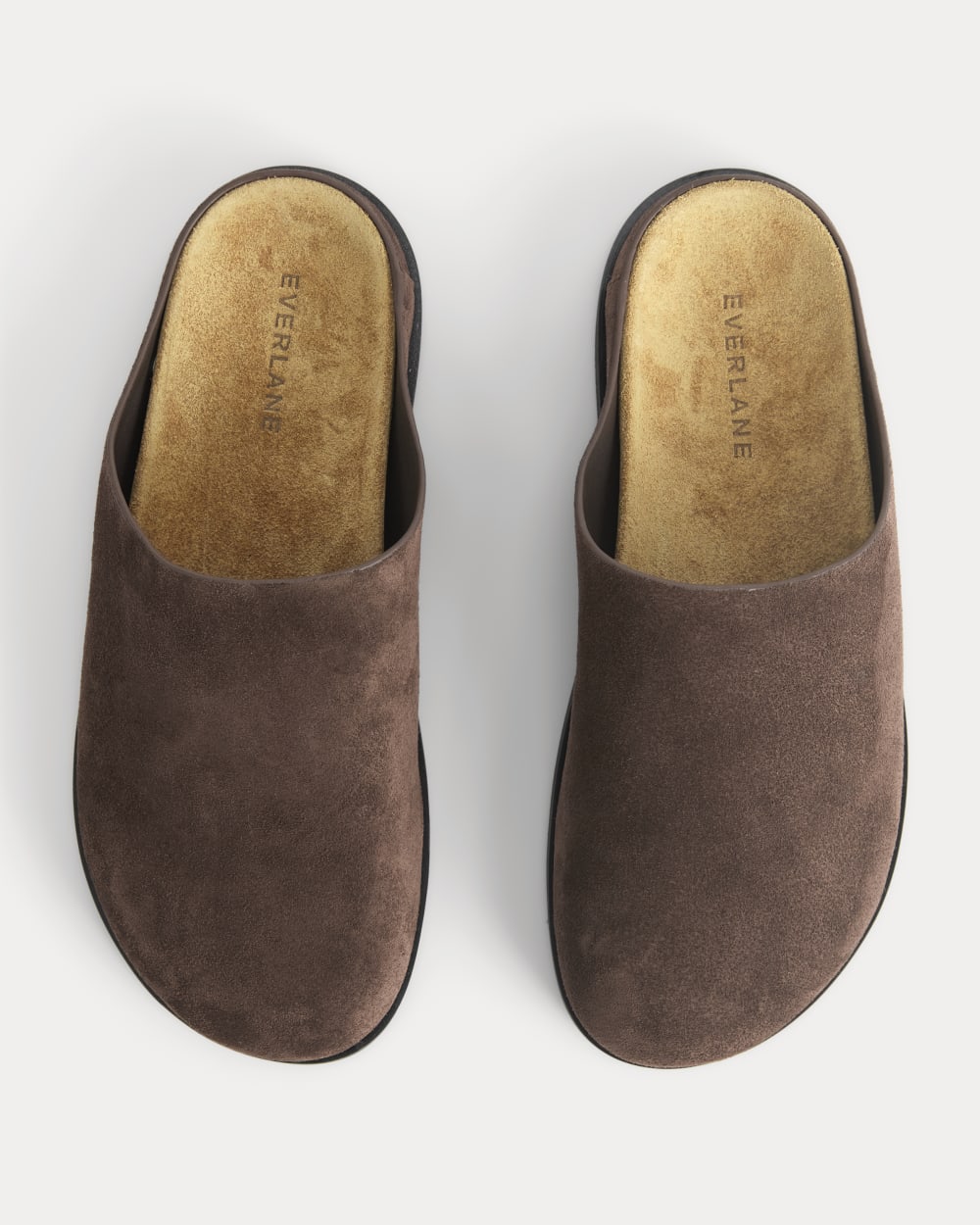 Suede Clog in Deep Brown — detail view