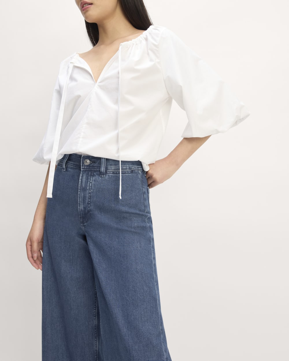 The Supima® Puff-Sleeve Top in White — detail view