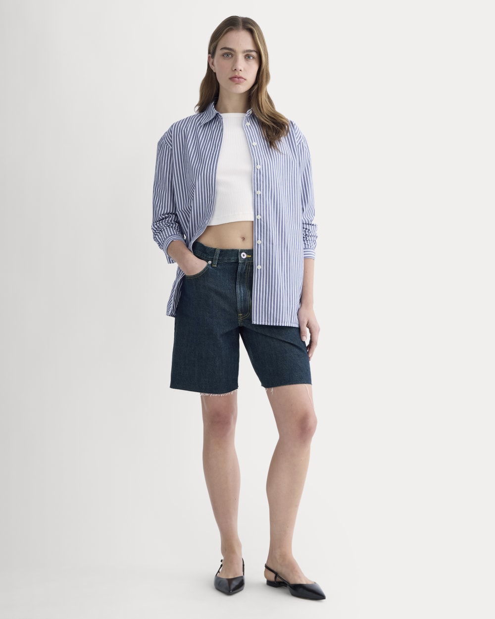 The OG Baggy Jean Short in Dark Indigo — front view
